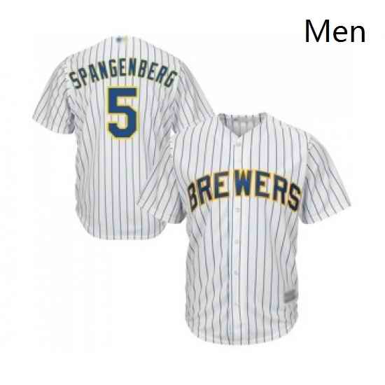 Mens Milwaukee Brewers 5 Cory Spangenberg Replica White Home Cool Base Baseball Jersey